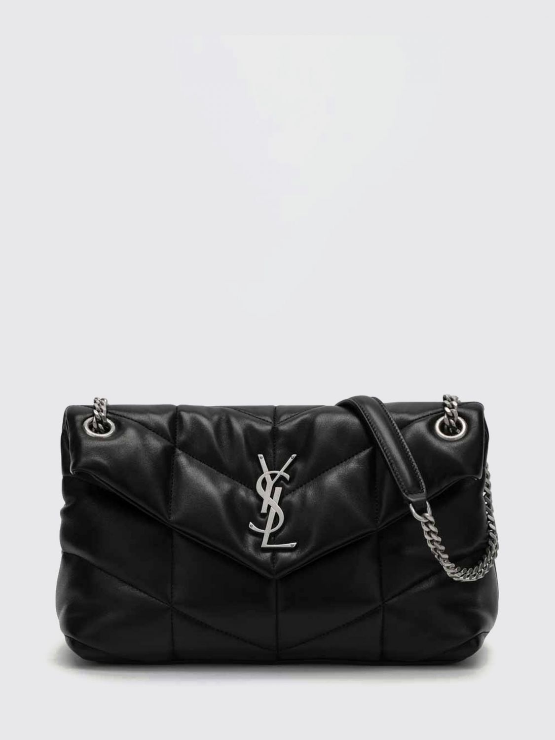 small puffer shoulder bag in matelassé leather with ysl logo