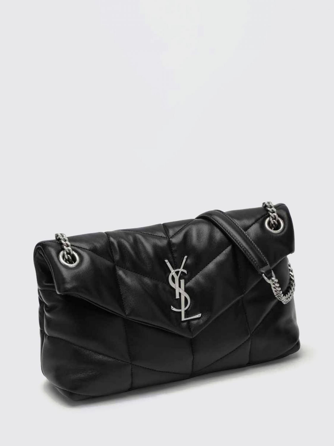 small puffer shoulder bag in matelassé leather with ysl logo