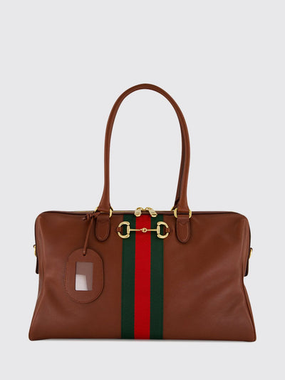 calfskin leather shoulder bag with horsebit detail and web stripe