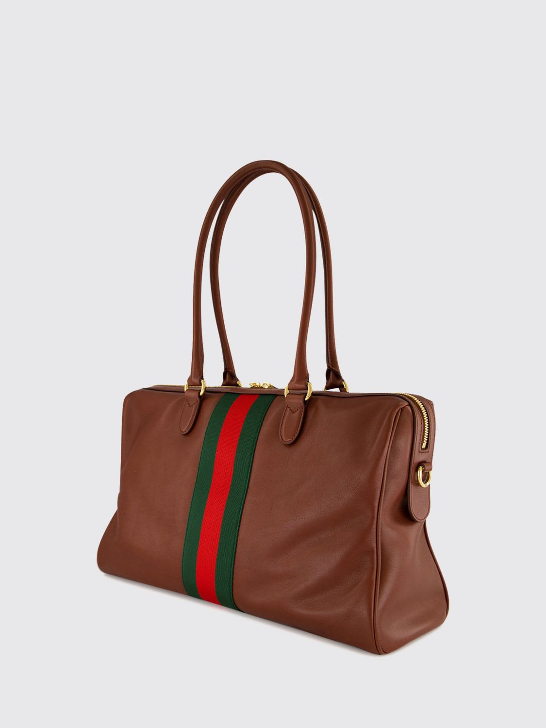calfskin leather shoulder bag with horsebit detail and web stripe