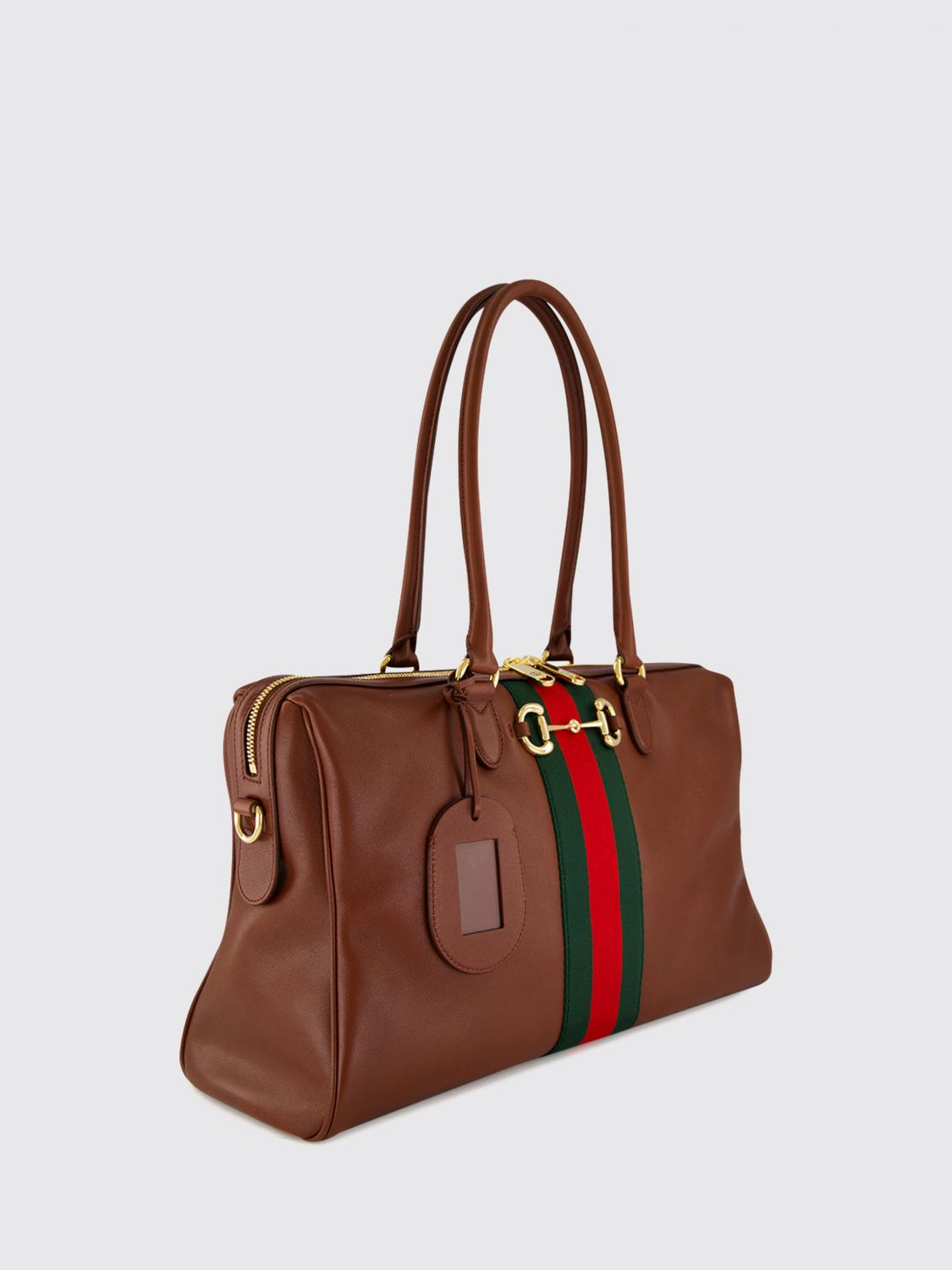 calfskin leather shoulder bag with horsebit detail and web stripe