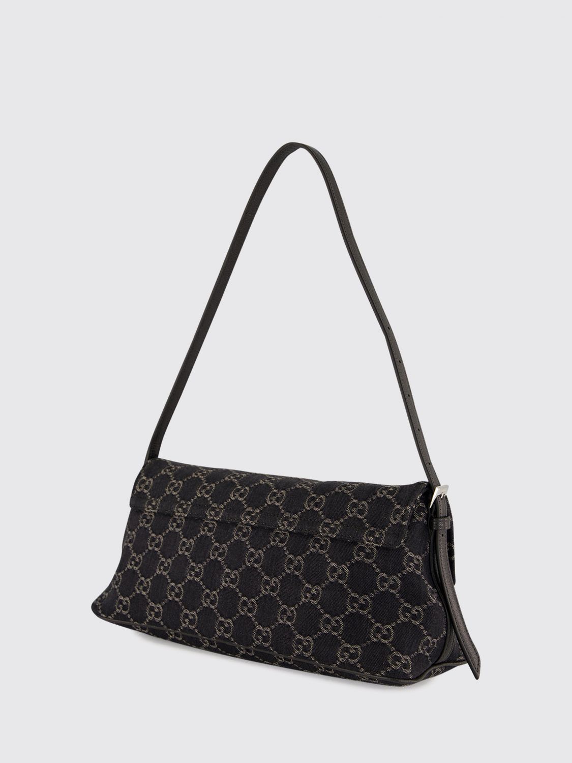 madison denim shoulder bag with gg monogram and adjustable handle