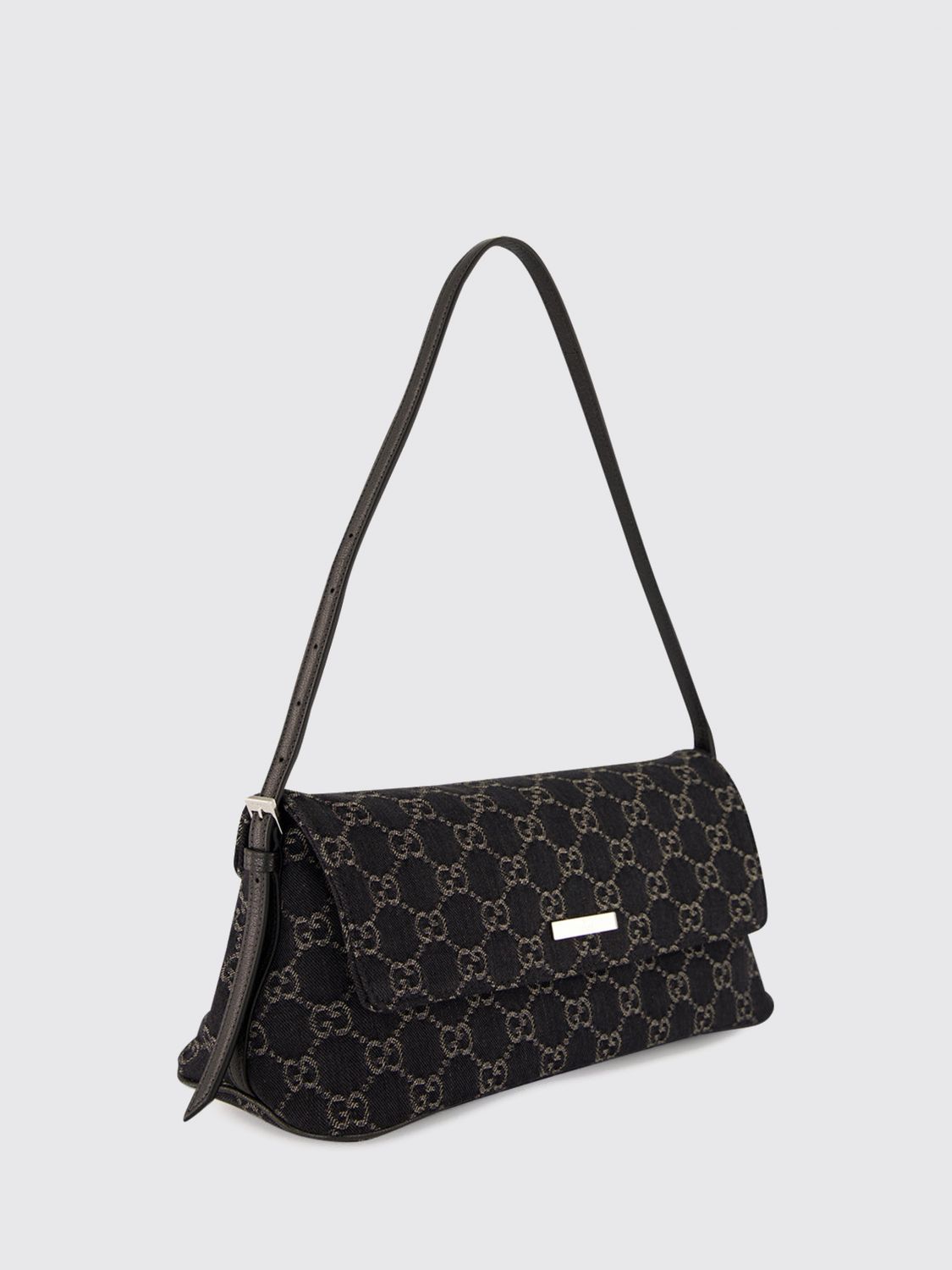 madison denim shoulder bag with gg monogram and adjustable handle