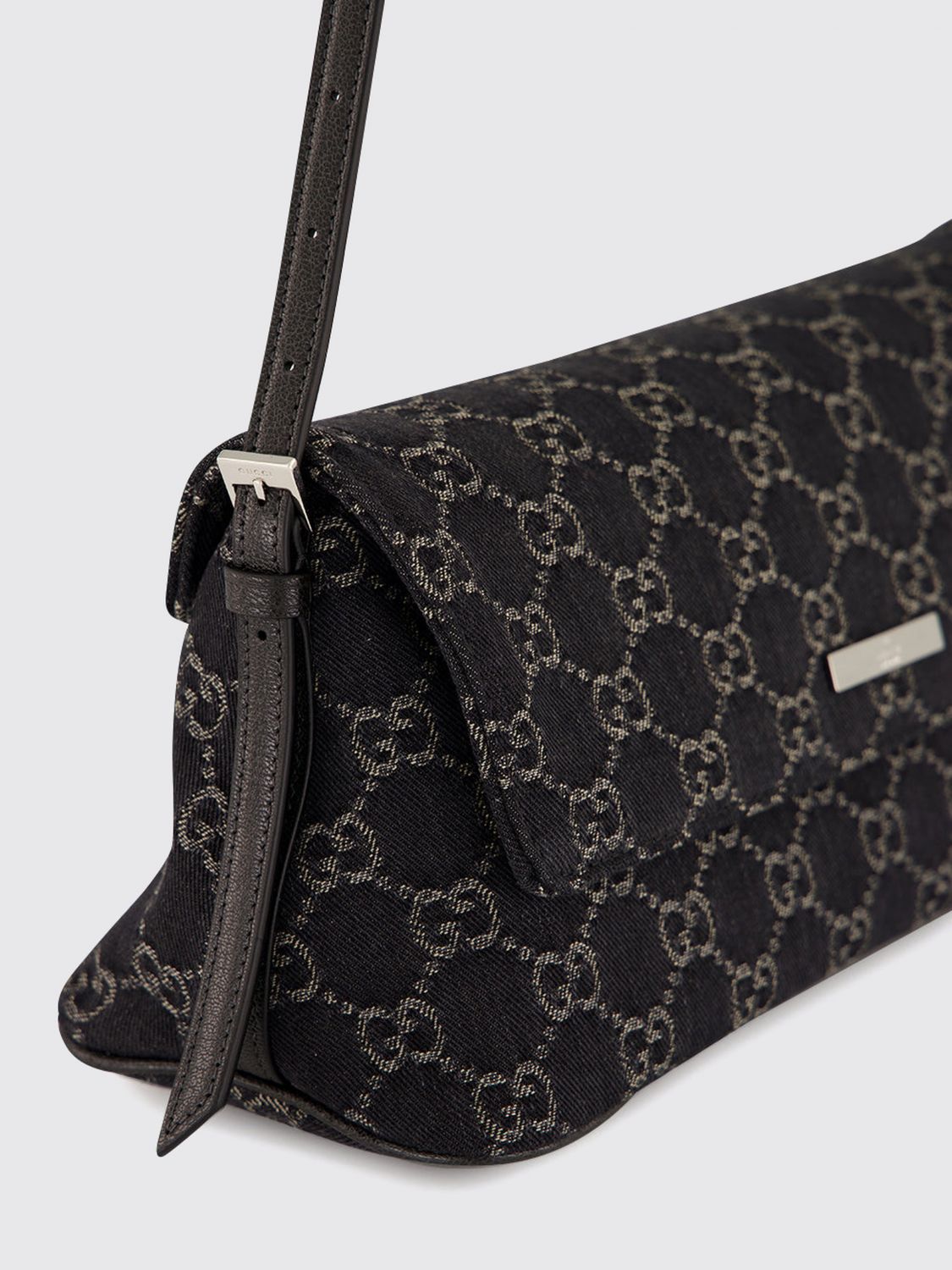madison denim shoulder bag with gg monogram and adjustable handle