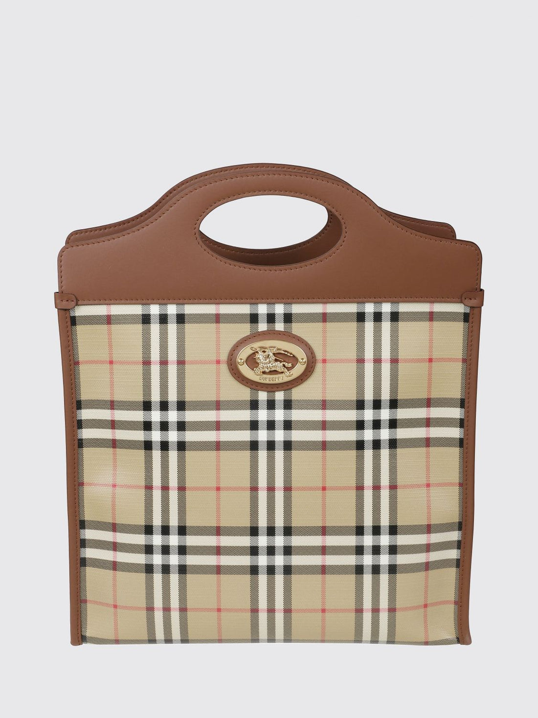 BURBERRY OS coated cotton tote bag with vintage check pattern and double leather handles