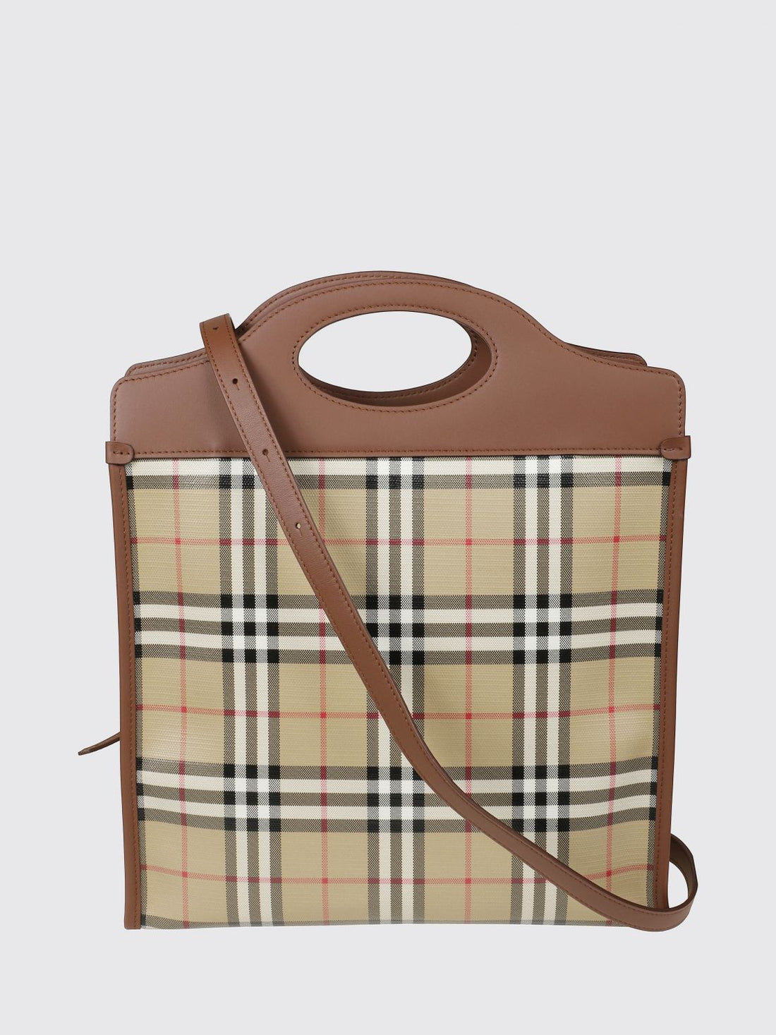 BURBERRY OS coated cotton tote bag with vintage check pattern and double leather handles