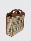coated cotton tote bag with vintage check pattern and double leather handles