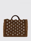 1969 raffia and leather tote bag with metallic rings