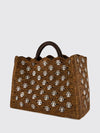 1969 raffia and leather tote bag with metallic rings