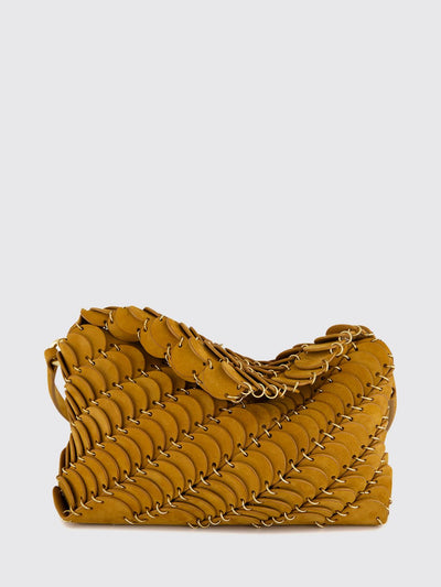 scallop suede and leather shoulder bag with metallic ring