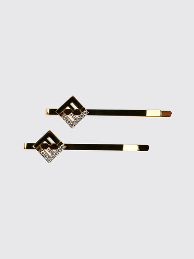 ff monogram hair clip in gold-tone brass with rhinestones