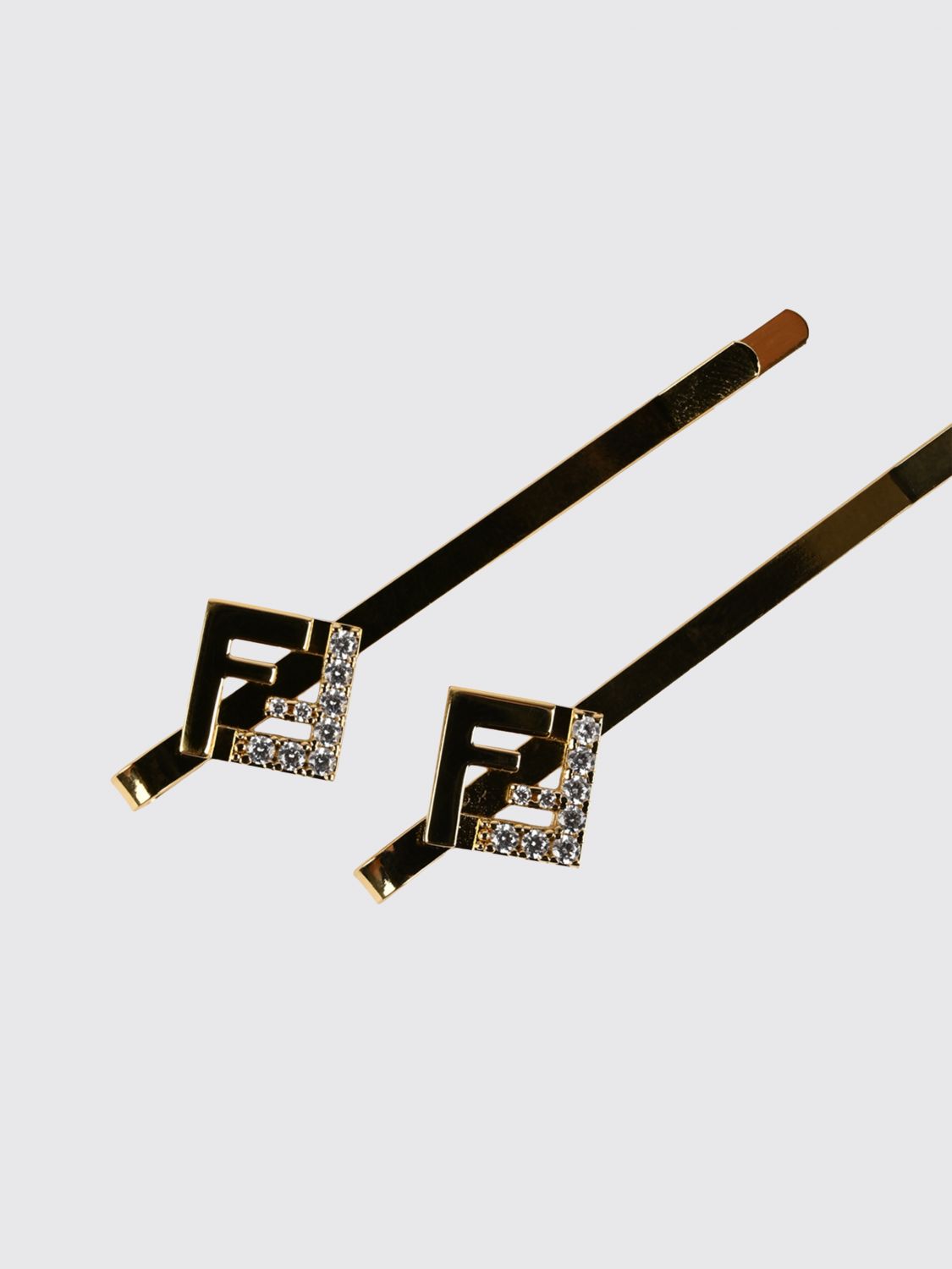 ff monogram hair clip in gold-tone brass with rhinestones