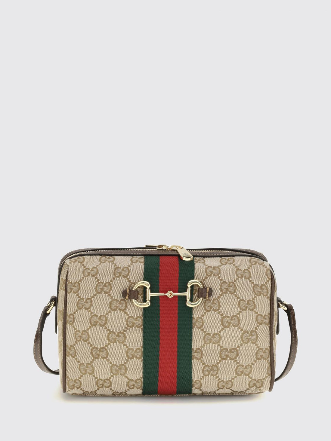 GUCCI OS horsebit mini crossbody bag in gg supreme fabric and web stripe