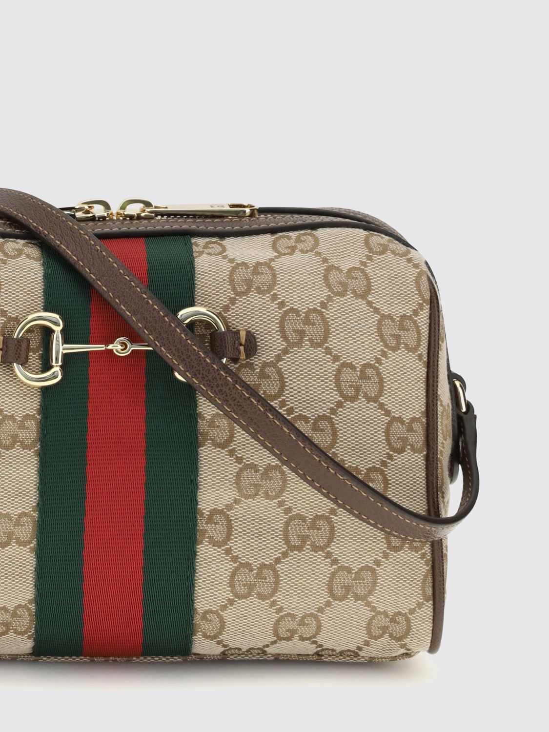 horsebit mini crossbody bag in gg supreme fabric and web stripe