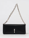 maykimay satin shoulder bag with rhinestone logo and metallic handle
