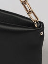 maykimay satin shoulder bag with rhinestone logo and metallic handle