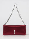 maykimay satin shoulder bag with rhinestone logo and metallic handle