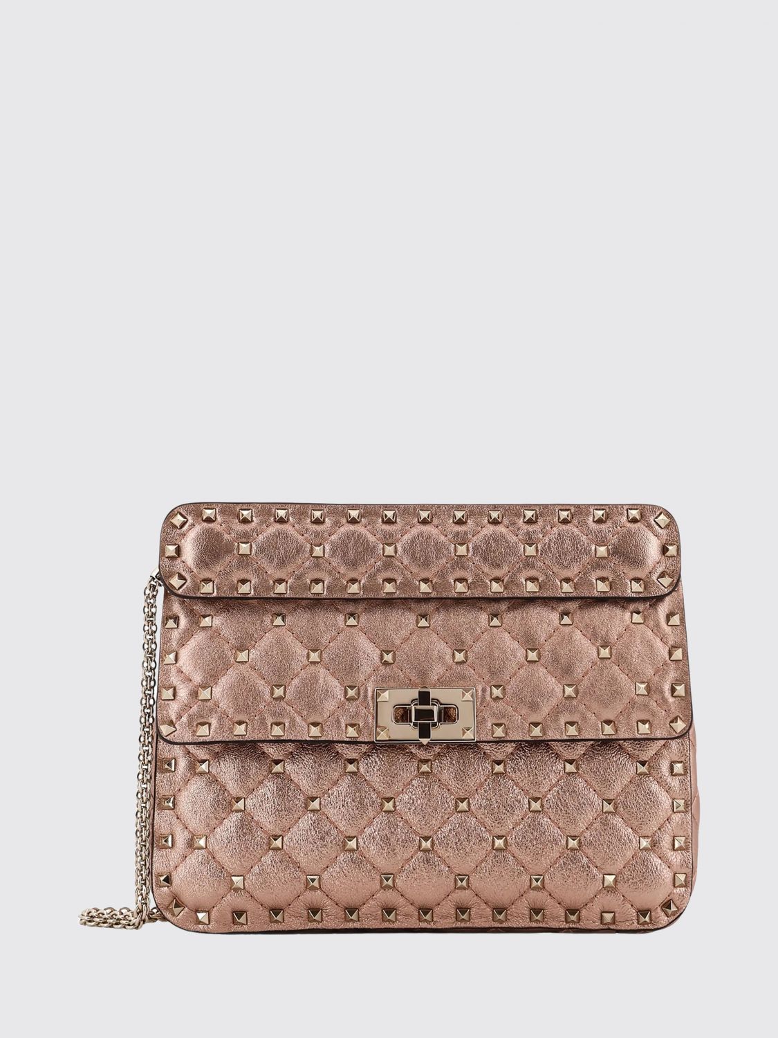 rockstud spike matelassé leather bag with chain strap