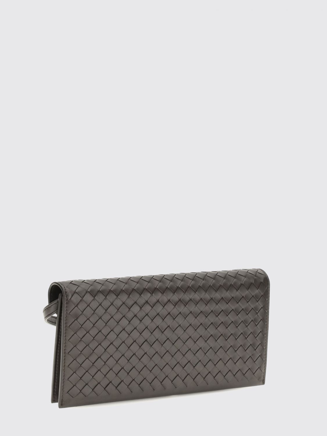 small intrecciato woven calfskin leather clutch with removable strap