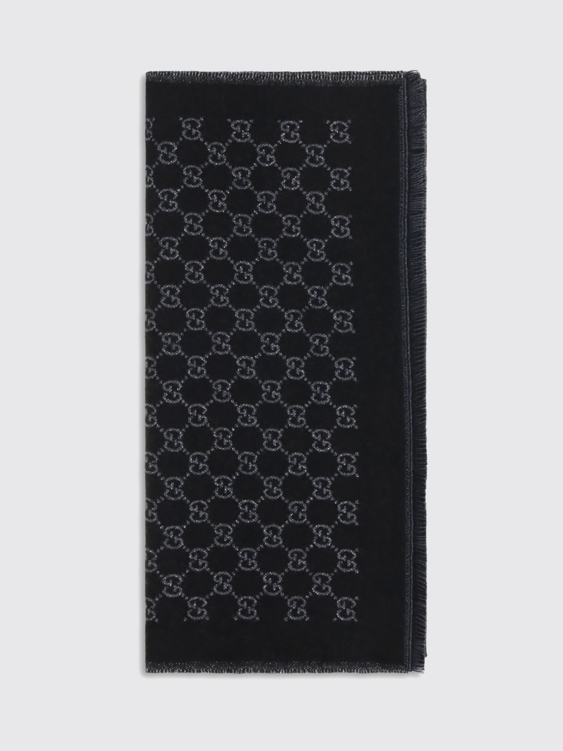 jacquard gg monogram merino wool scarf with fringed hem