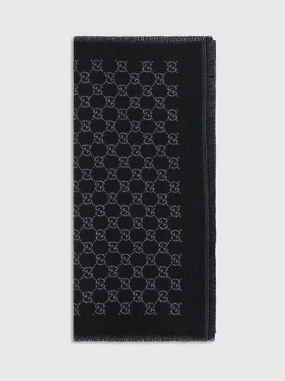 jacquard gg monogram merino wool scarf with fringed hem