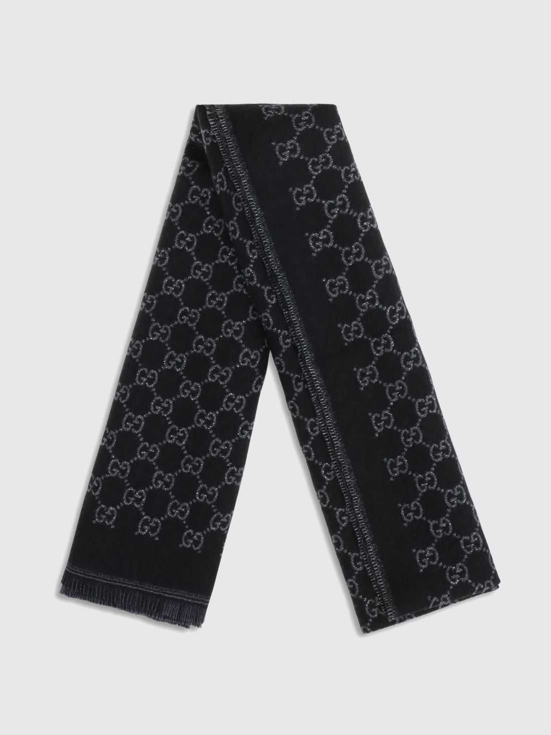 GUCCI OS jacquard gg monogram merino wool scarf with fringed hem