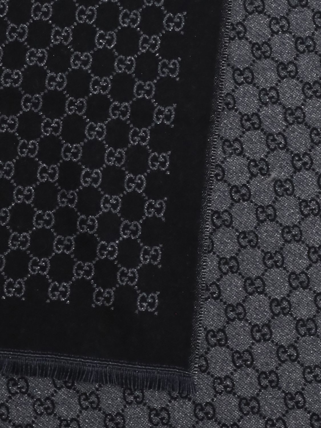 jacquard gg monogram merino wool scarf with fringed hem