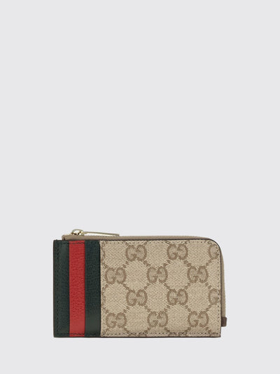 gg supreme canvas wallet with web stripe and zip closure