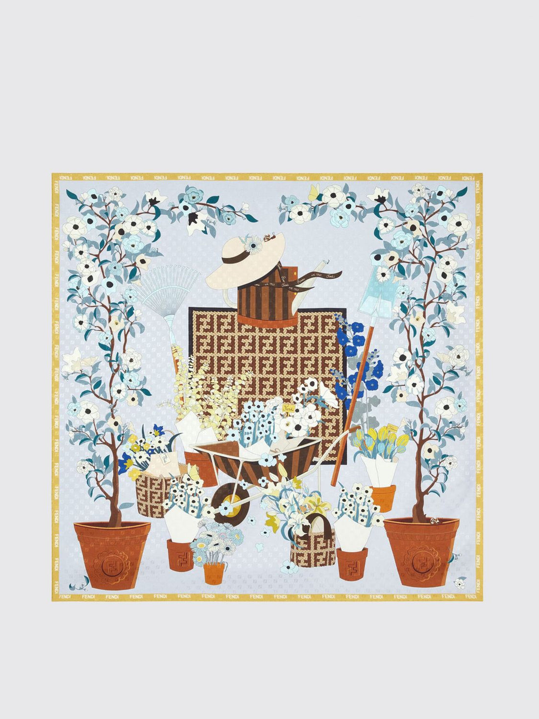FENDI OS gardening floral and ff monogram print silk foulard