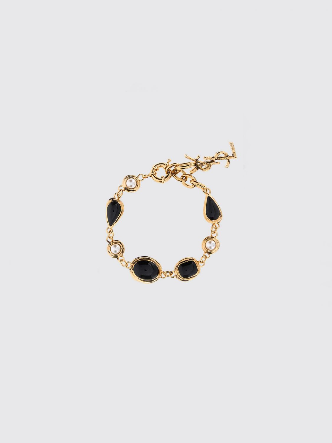 metal bracelet with pearls and ysl monogram