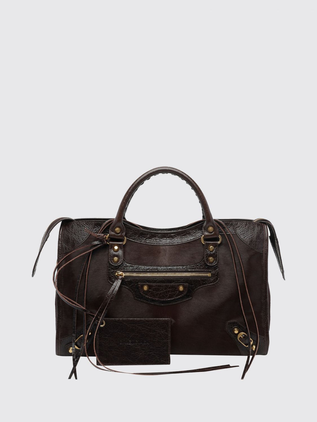 BALENCIAGA OS le city medium handbag in lambskin leather with studs