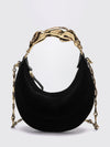 mini hobo bag chloé in leather and velvet with sculptural metal handle
