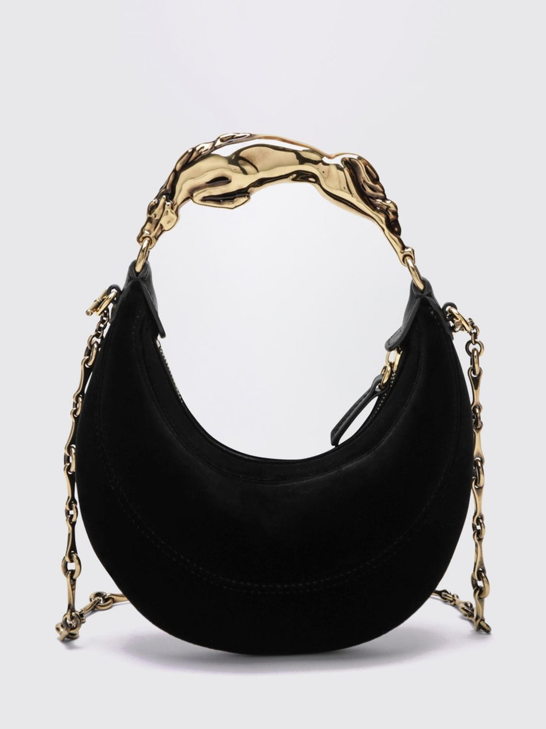 CHLOÉ OS mini hobo bag chloé in leather and velvet with sculptural metal handle