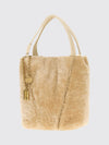 chloé spin shearling shoulder bag with double handle and decorative charm