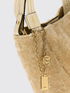 chloé spin shearling shoulder bag with double handle and decorative charm