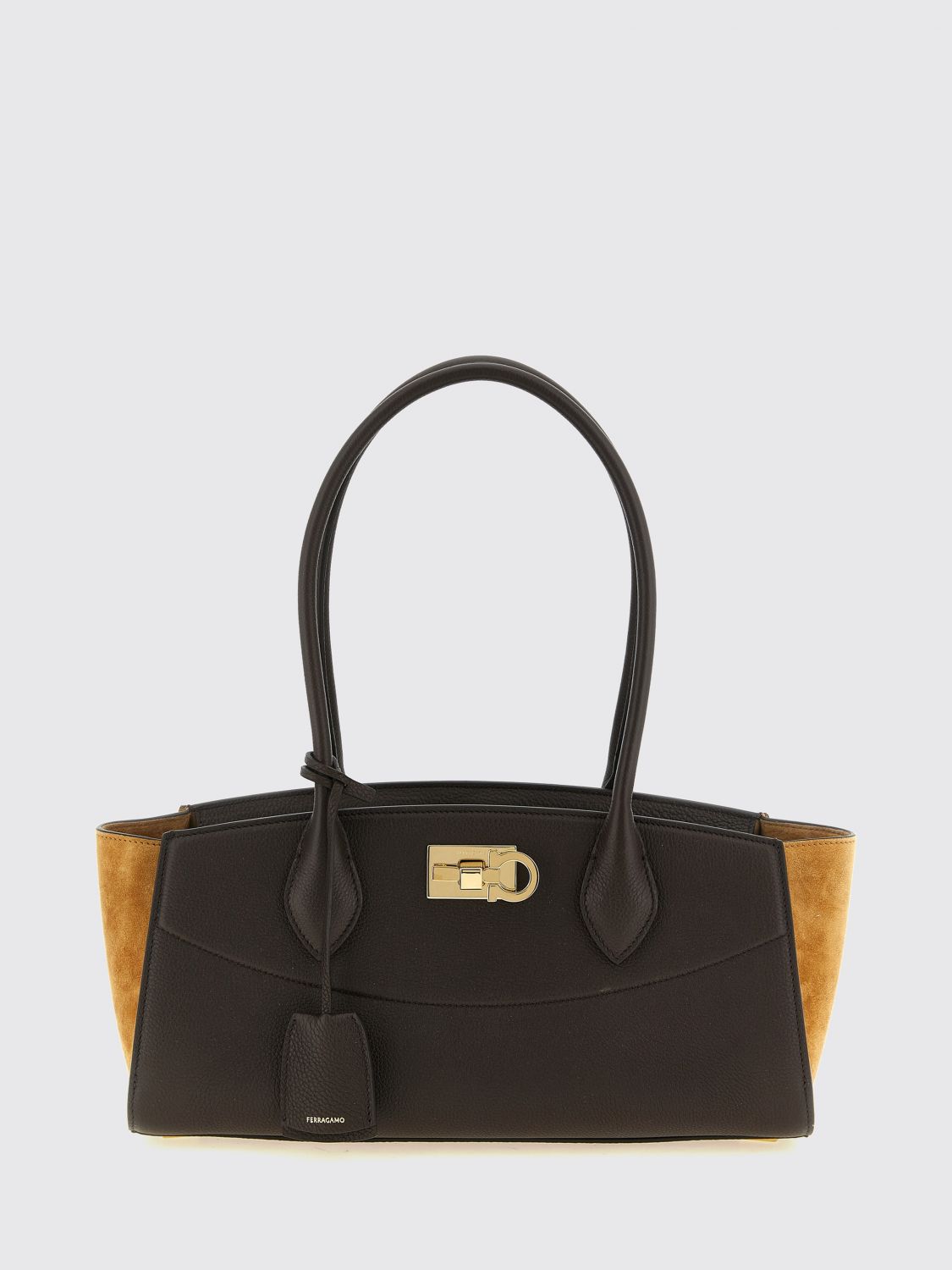 medium studio leather shoulder bag with gancini clasp