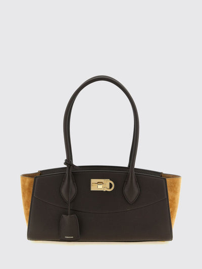medium studio leather shoulder bag with gancini clasp