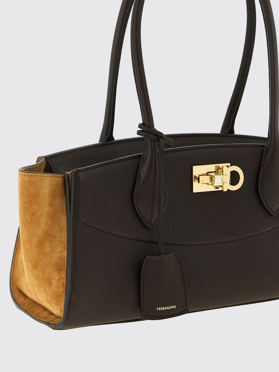 medium studio leather shoulder bag with gancini clasp