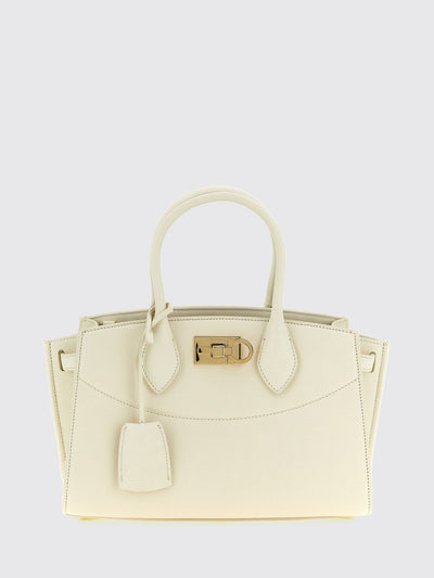 medium studio calfskin leather handbag with gancini logo