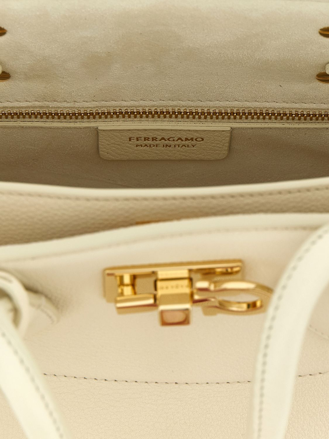medium studio calfskin leather handbag with gancini logo