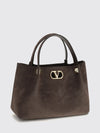 suede handbag with vlogo and studs