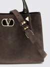 suede handbag with vlogo and studs