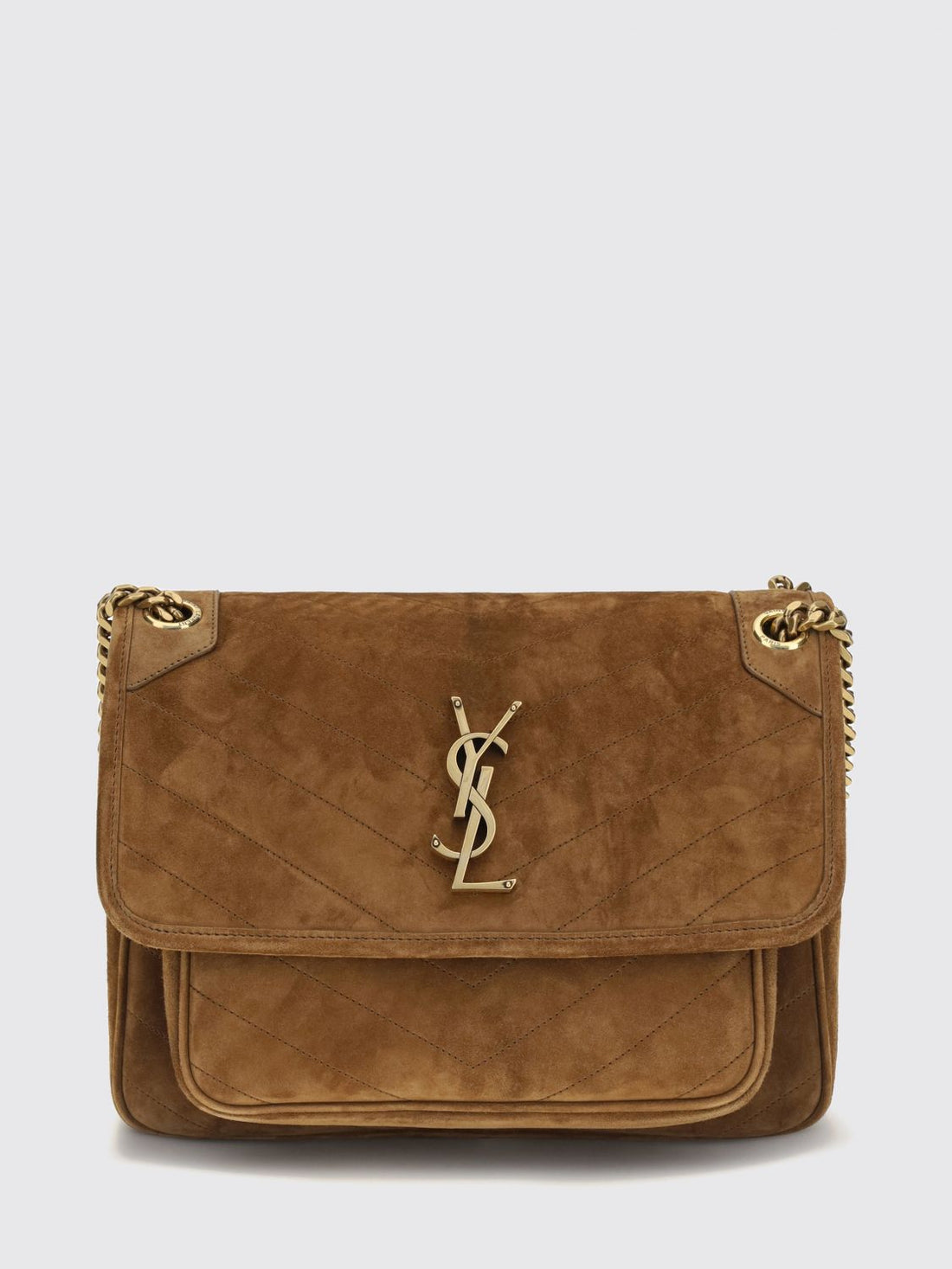SAINT LAURENT OS medium niki suede shoulder bag with chevron pattern