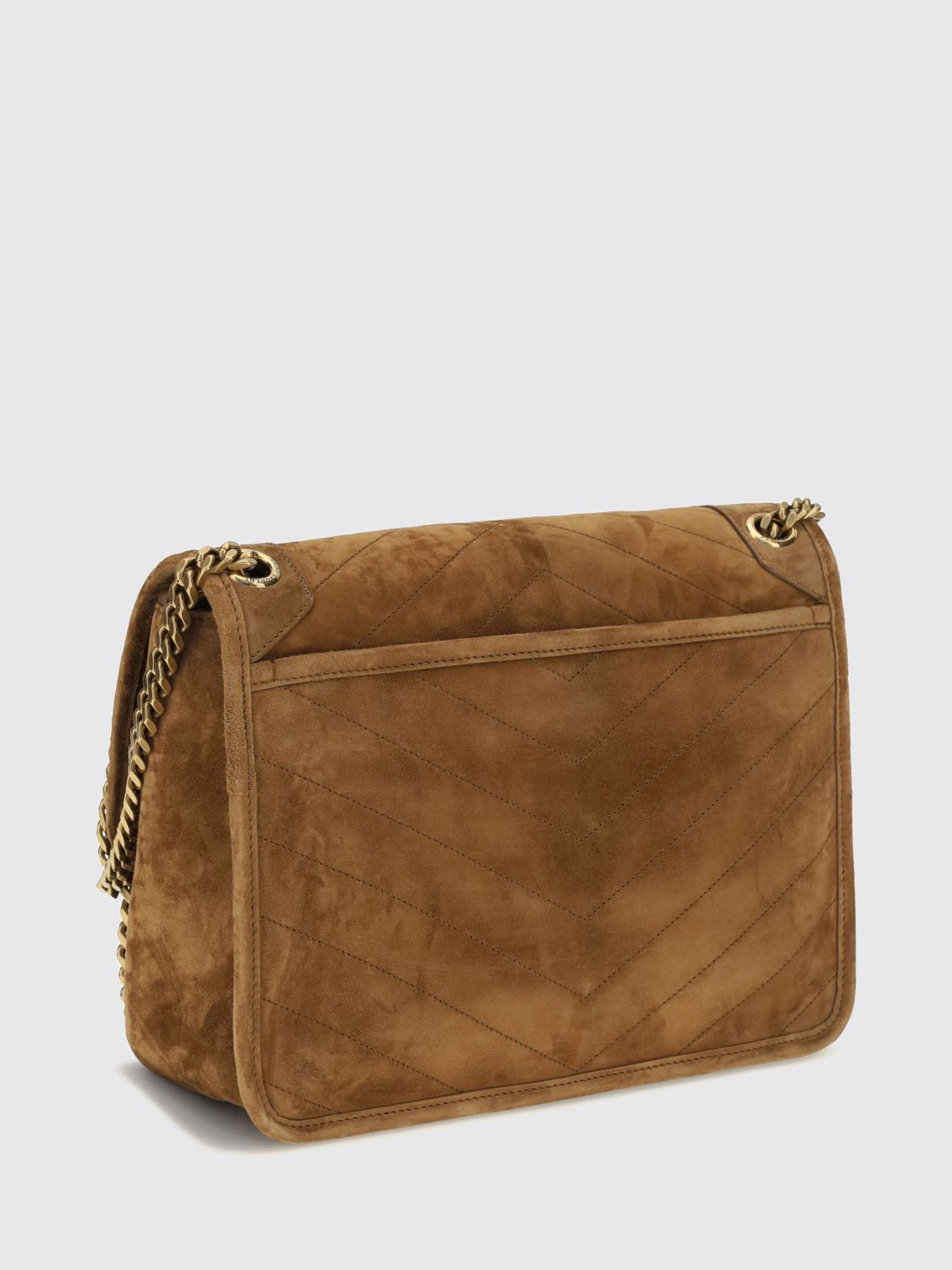 medium niki suede shoulder bag with chevron pattern