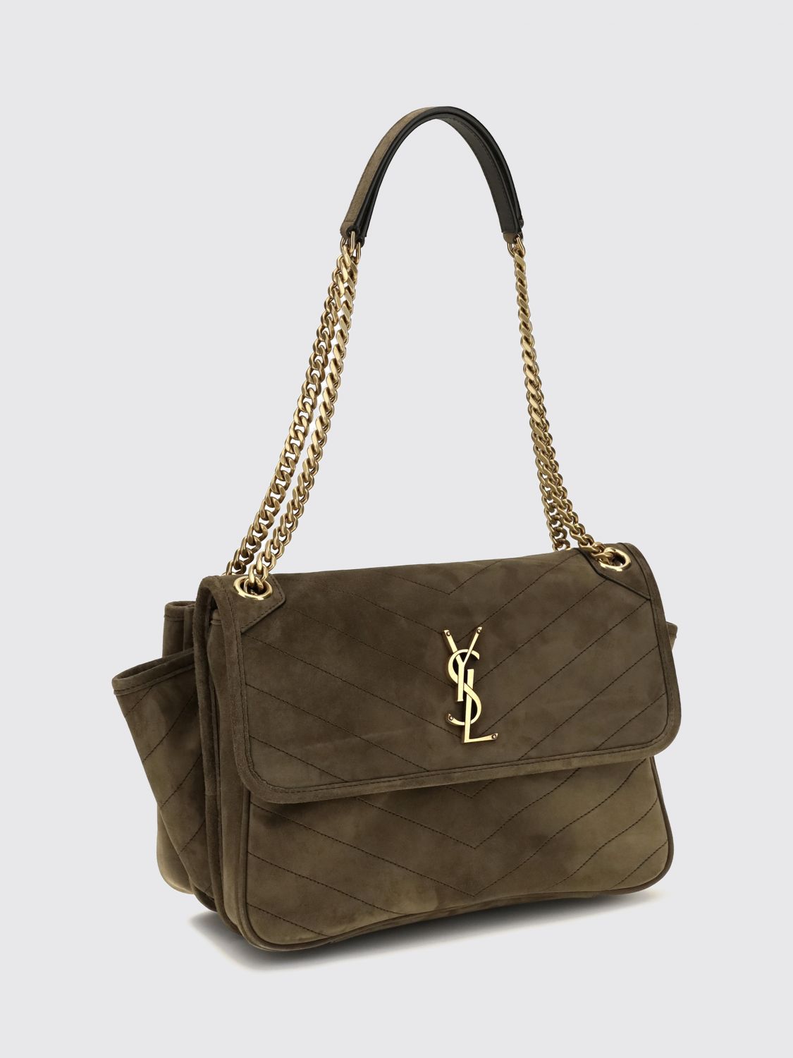niki quilted suede shoulder bag with ysl logo