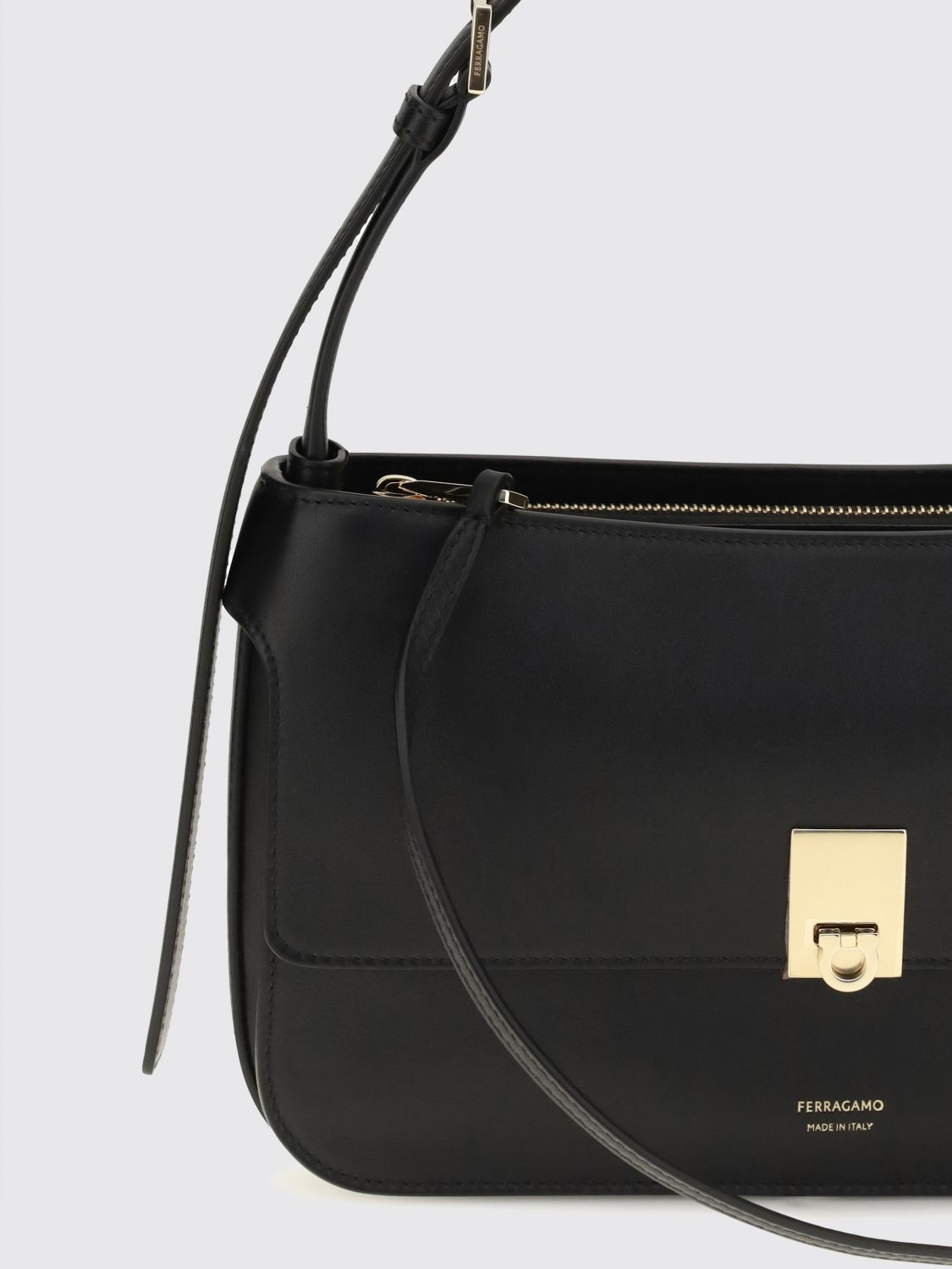 mini calfskin leather shoulder bag with gancini clasp
