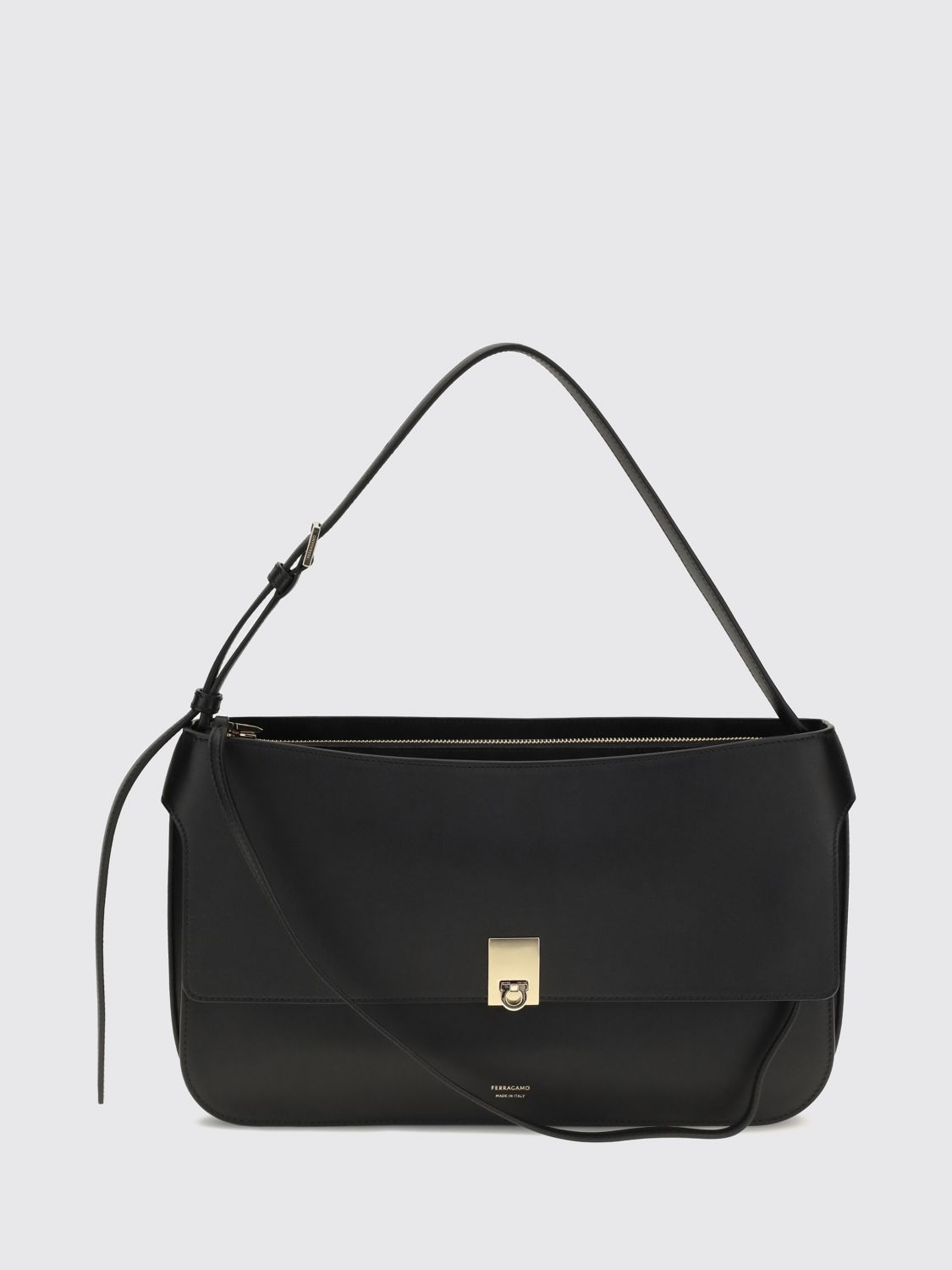 small calfskin leather shoulder bag with gancini logo