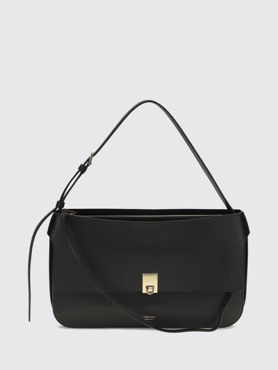 small calfskin leather shoulder bag with gancini logo