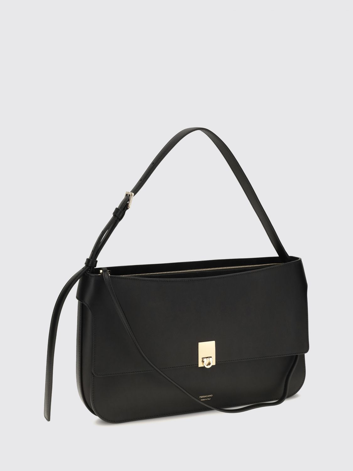 small calfskin leather shoulder bag with gancini logo