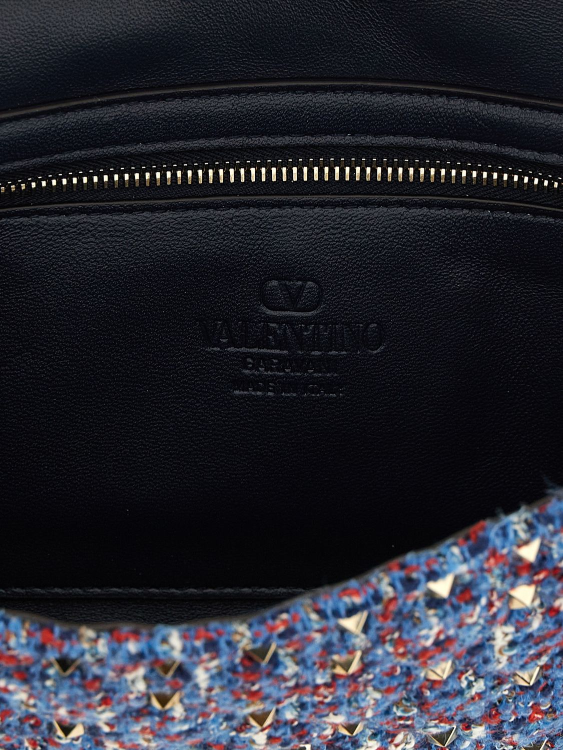 rockstud spike tweed mini handbag with embroidery